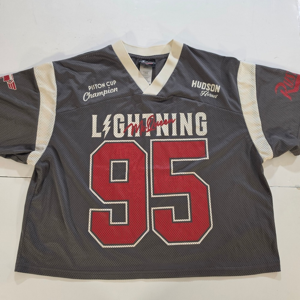 Disney Pixar Cars Lightning McQueen 95 Jersey Grey Mesh Pit Crew Radiator Mens L